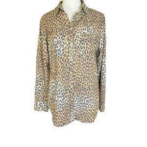 Chico's Tan Leopard Print Long Sleeves Button Up Shirt Size 0 US 4/6 Small